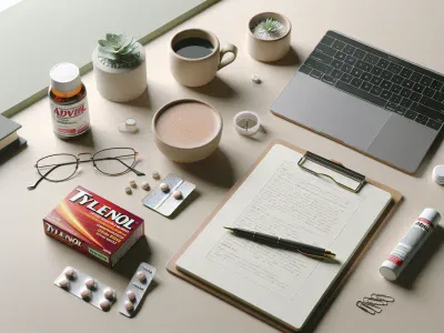 a-flat-lay-of-tylenol-and-advil-packaging-on-a-modern-desk-surface