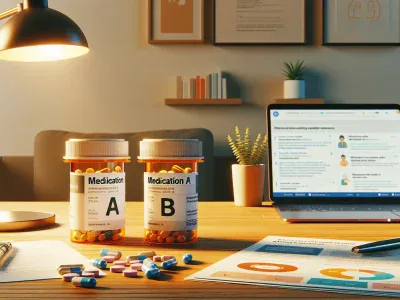 two-prescription-bottles-labeled-vyvanse-and-adderall-on-a-desk-with-medical-brochures