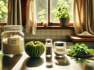 a-comparison-of-monk-fruit-and-stevia-with-their-natural-forms-displayed-in-a-modern-kitchen