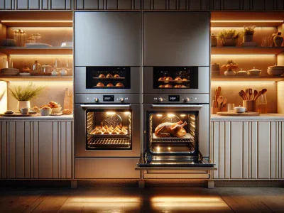 a-convection-oven-with-pastries-and-roasted-chicken-inside-a-modern-kitchen