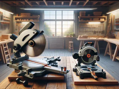 Difference Between Miter Saw and Circular Saw a-miter-saw-and-a-circular-saw-on-a-workbench-in-a-workshop
