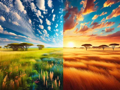 a-savanna-and-a-grassland-side-by-side-showing-their-distinct-characteristics