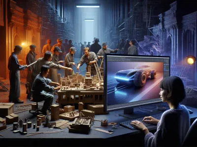 a-studio-showcasing-practical-effects-alongside-cgi-development-on-a-monitor