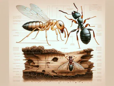 Difference Between Termite and Carpenter Ant detailed-comparison-of-a-termite-and-a-carpenter-ant-showcasing-their-distinct-traits