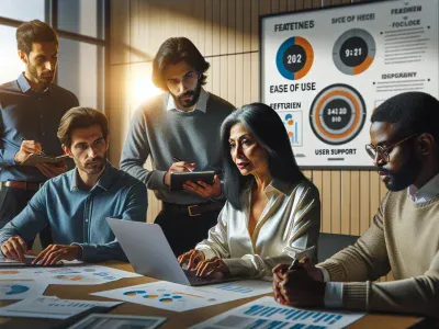 five-it-professionals-discussing-service-desk-alternatives-in-a-modern-office