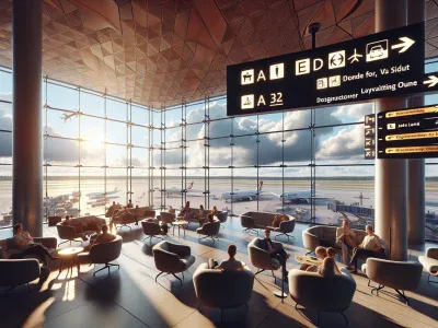 Difference Between Layover and Stopover travelers-in-an-airport-terminal-with-airplane-views-outside-the-window