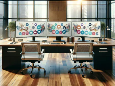 two-computer-desktops-showing-slack-and-discord-interfaces-side-by-side