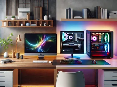 two-distinct-computer-setups-one-with-a-mac-and-the-other-with-a-pc