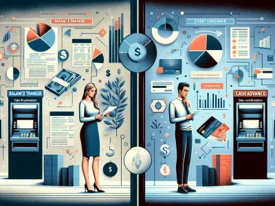two-people-representing-balance-transfer-and-cash-advance-scenarios-with-financial-tools