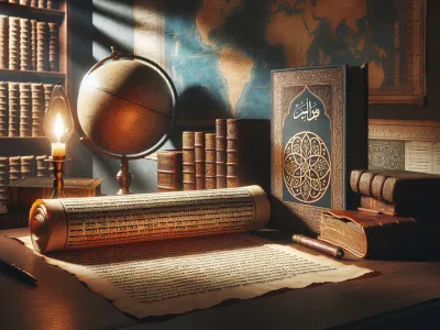 Which Is Older: The Bible or the Quran? a-study-area-displaying-ancient-religious-texts-a-scroll-and-a-leather-bound-book