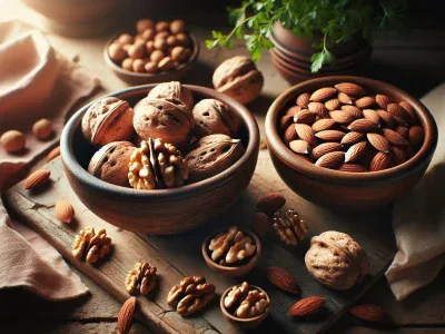 Comparing the Nutritional Value of Almonds and Walnuts close-up-view-of-bowls-of-almonds-and-walnuts-on-a-wooden-table