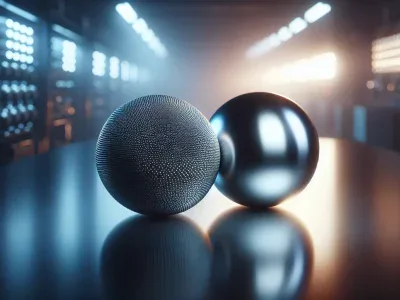 two-spheres-showing-tungsten-and-titanium-on-a-reflective-surface