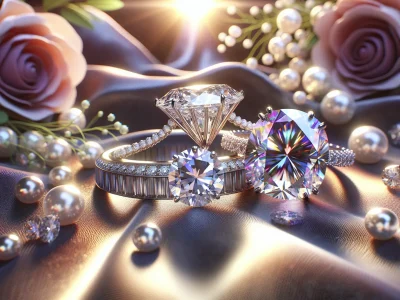 a-diamond-ring-next-to-a-cubic-zirconia-piece-on-a-velvet-surface