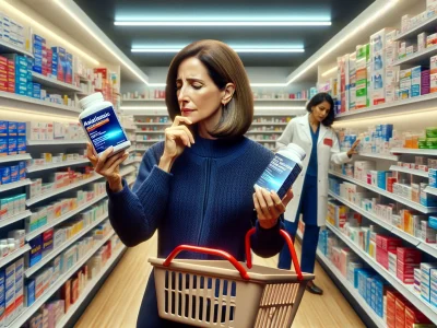 a-woman-comparing-ibuprofen-and-tylenol-in-a-pharmacy-aisle