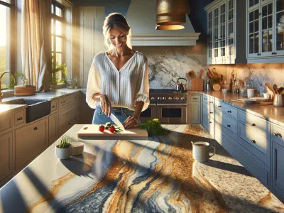 What Is Better: Quartz or Granite a-woman-preparing-food-on-contrasting-quartz-and-granite-kitchen-countertops