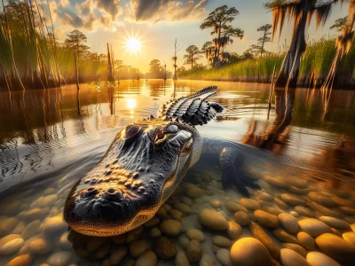 an-alligator-and-crocodile-side-by-side-on-a-riverbank-in-the-us