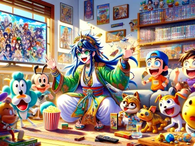 anime-and-cartoon-characters-in-a-lively-viewing-room