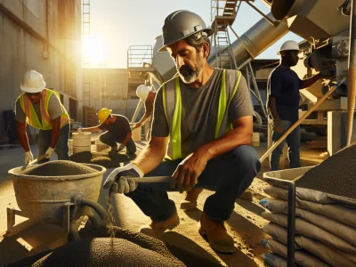 construction-workers-mixing-cement-and-aggregates-under-sunlight