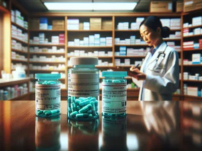 two-prescription-bottles-labeled-oxycodone-and-vicodin-on-a-pharmacy-counter