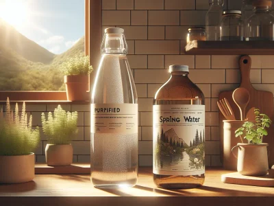 What Is Better: Purified Or Spring Water? two-water-bottles-one-purified-one-spring-in-a-sunlit-kitchen