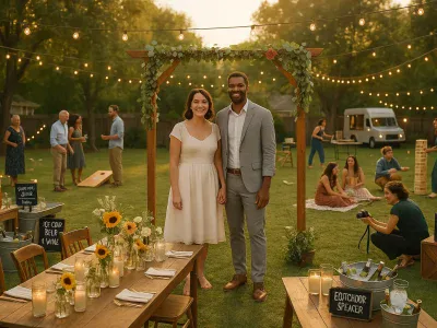 a-relaxed-backyard-wedding-with-diy-decor-string-lights-and-guests-mingling