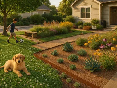 a-suburban-yard-showcasing-clover-meadow-succulents-gravel-moss-and-a-playful-dog
