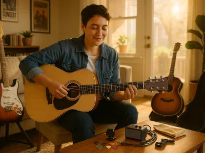 a-young-person-holding-an-acoustic-guitar-in-a-sunlit-living-room-with-other-guitars
