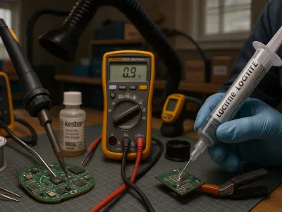 close-up-split-scene-of-soldering-and-conductive-glue-repairs-on-smart-home-pcbs