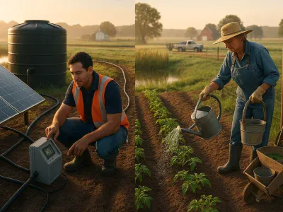 dawn-farm-split-showing-solar-powered-drip-irrigation-vs-a-person-hand-watering-seedlings