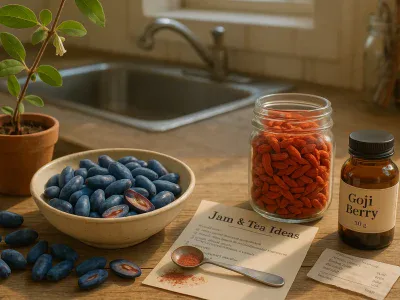 Honeyberry vs. Goji Berry: Which Is Right For You? fresh-honeyberries-beside-dried-goji-berries-on-a-sunlit-kitchen-counter