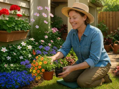 gardener-arranging-mixed-containers-of-calibrachoa-geraniums-vinca-verbena-lobelia-and-cosmos