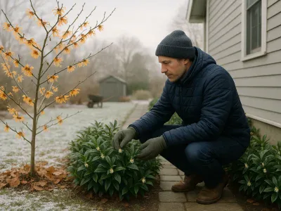hamamelis-with-ribbon-flowers-beside-evergreen-sarcococca-along-a-shaded-path