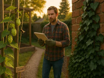hops-twining-on-a-trellis-beside-ivy-climbing-a-brick-wall-in-a-backyard