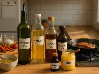 kitchen-countertop-with-assorted-oil-bottles-vinaigrette-and-seared-steak