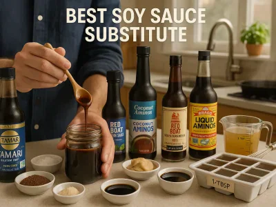 kitchen-countertop-with-labeled-soy-sauce-substitutes-and-hands-holding-a-jar
