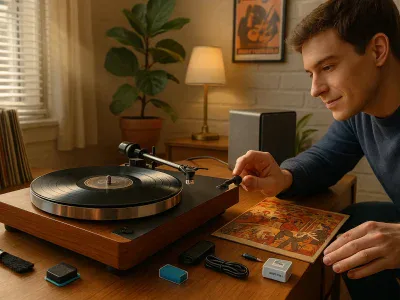 person-lowering-tonearm-on-beginner-turntable-in-cozy-sunlit-living-room