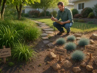 Carex Vs. Festuca: How To Choose Between Sedges And Fescues side-by-side-carex-sedge-and-blue-festuca-mounds-in-contrasting-wet-and-dry-zones
