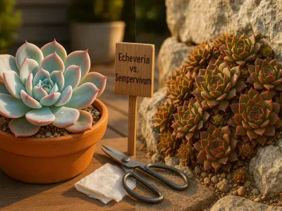 side-by-side-echeveria-in-terracotta-pot-and-sempervivum-in-rock-crevice
