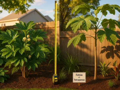Fatsia Japonica vs. Tetrapanax side-by-side-fatsia-japonica-and-tetrapanax-in-a-sunlit-garden-bed