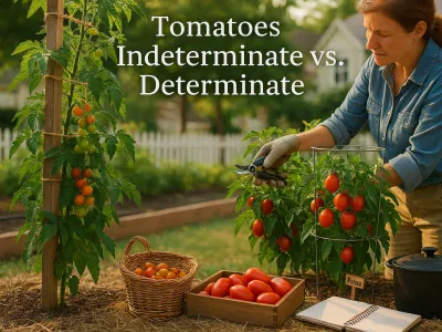 Tomatoes: Indeterminate Vs. Determinate side-by-side-indeterminate-vine-and-determinate-bush-tomato-plants-in-a-garden-1