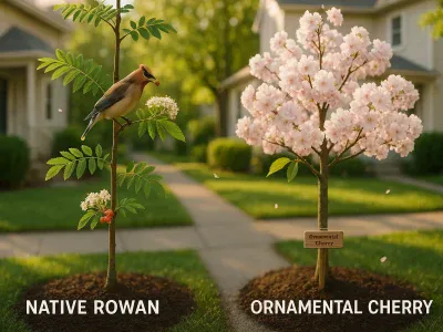 side-by-side-native-rowan-and-ornamental-cherry-in-a-sunny-suburban-yard