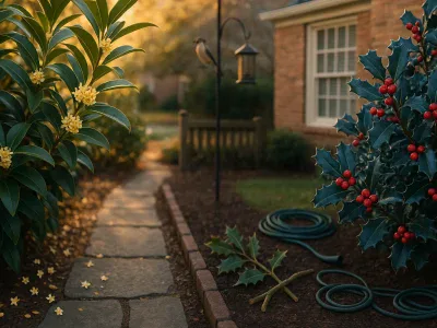 side-by-side-osmanthus-in-bloom-and-holly-with-red-berries-in-a-suburban-garden