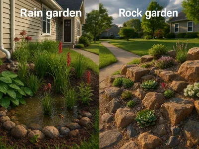 side-by-side-rain-garden-beside-a-sunlit-rock-garden-in-a-suburban-yard