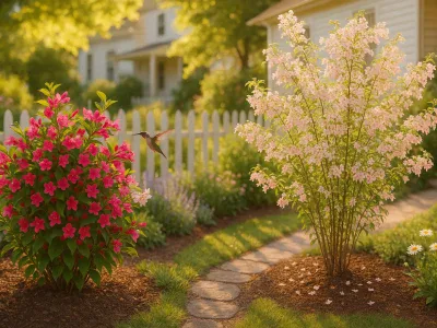 side-by-side-weigela-and-kolkwitzia-shrubs-in-a-sunlit-cottage-garden