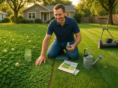 Micro-Clover vs. Grass: Which Groundcover Is Right For Your Lawn? split-suburban-lawn-showing-micro-clover-with-flowers-beside-traditional-turf-grass