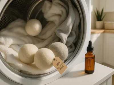 Best Alternative to Fabric Softener: Wool Dryer Balls three-wool-dryer-balls-tumbling-with-fluffy-towels-in-a-home-dryer