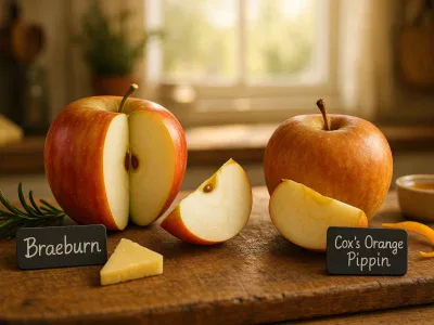 two-apples-braeburn-and-cox-s-orange-pippin-on-a-sunlit-wooden-board