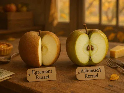 Egremont Russet Vs. Ashmead’s Kernel: Which Heritage Apple Is Right For You? two-apples-egremont-russet-and-ashmead-s-kernel-sliced-side-by-side-on-wood
