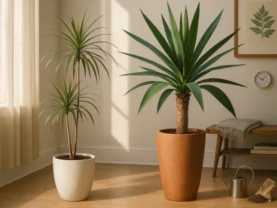 two-potted-plants-slim-dracaena-marginata-and-broad-leaved-yucca-elephantipes-side-by-side