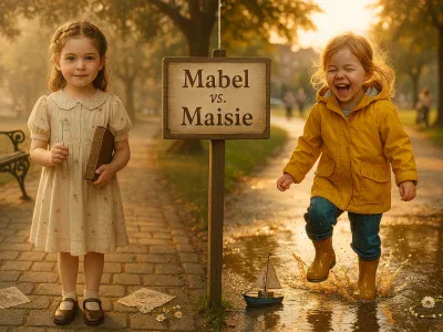 Mabel vs. Maisie: The Battle Of The Sweet Vintage Nicknames two-young-girls-in-a-park-contrasting-vintage-mabel-and-playful-maisie